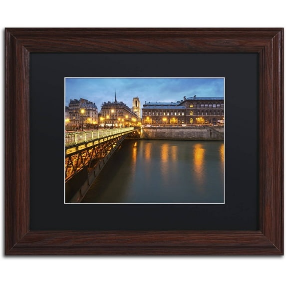 Trademark Fine Art "Bridge of Arcole in Paris 2" Canvas Art by Mathieu Rivrin, Black Matte, Wood Frame