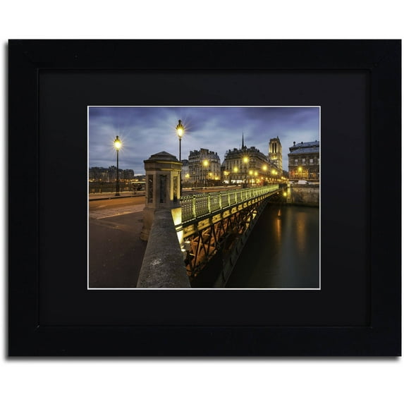 Trademark Fine Art "Bridge of Arcole in Paris" Canvas Art by Mathieu Rivrin, Black Matte, Black Frame
