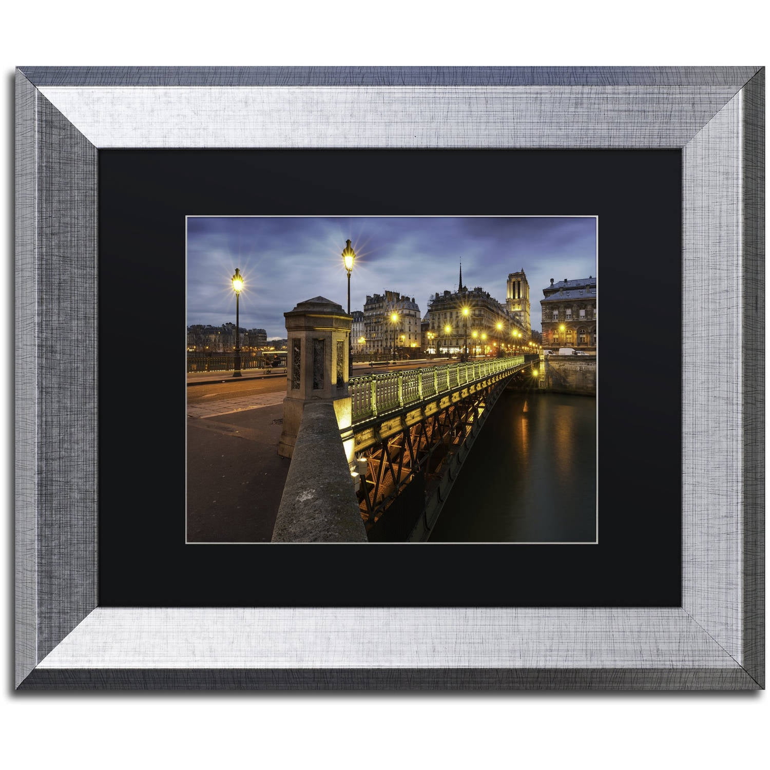 Trademark Fine Art "Bridge of Arcole in Paris" Canvas Art by Mathieu Rivrin, Black Matte, Silver Frame