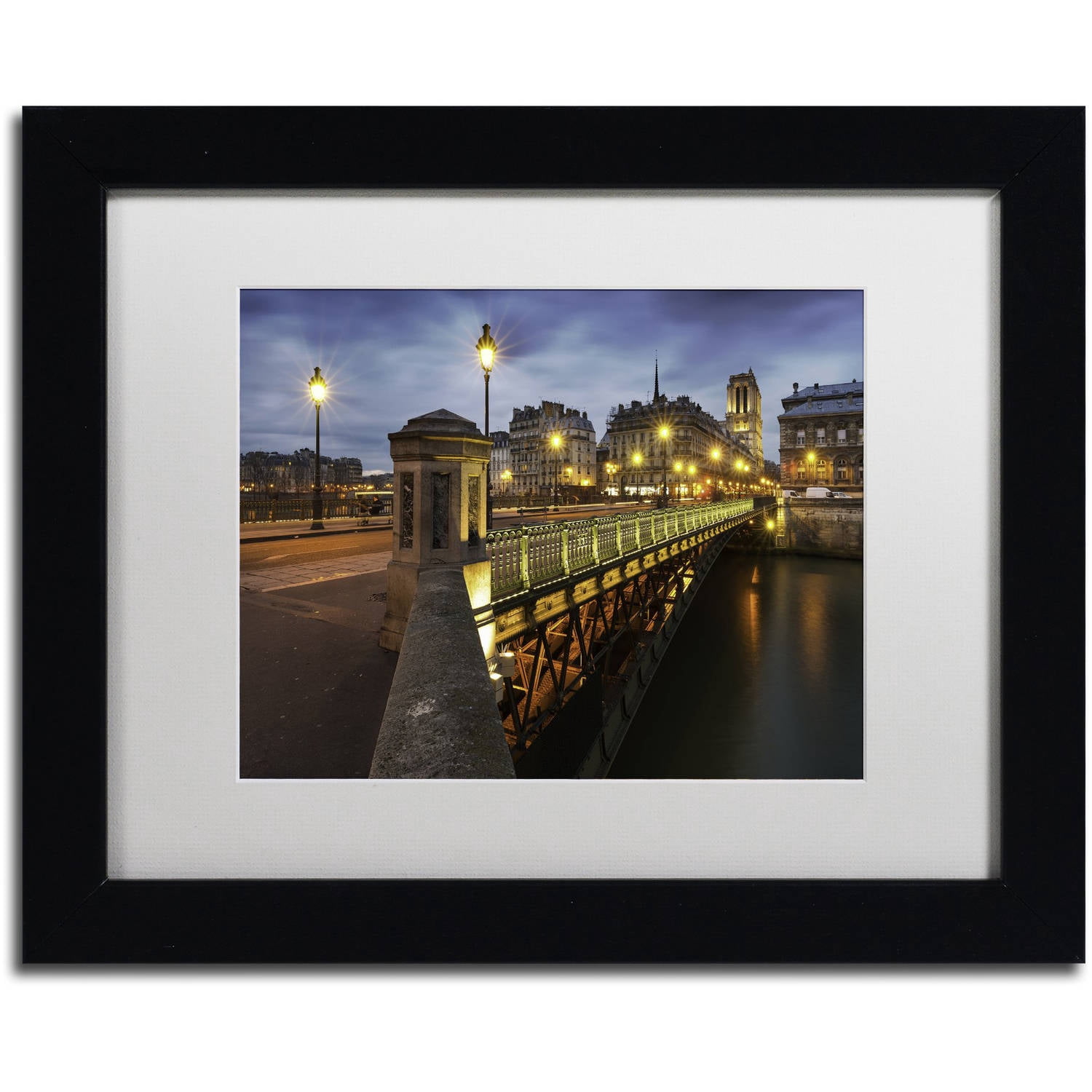 Trademark Fine Art "Bridge of Arcole in Paris" Canvas Art by Mathieu Rivrin, White Matte, Black Frame