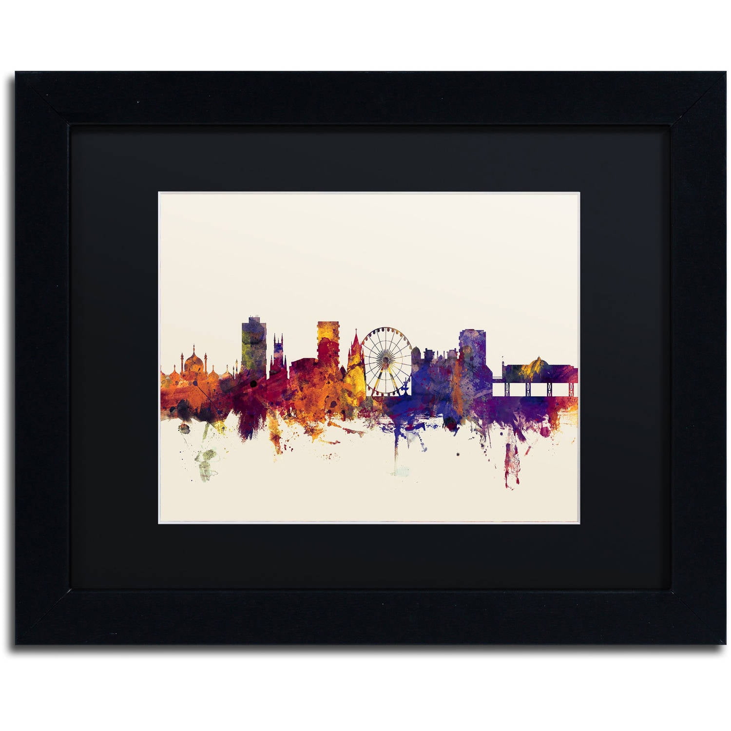 Trademark Fine Art "Brighton England Skyline" Canvas Art by Michael Tompsett, Black Matte, Black Frame