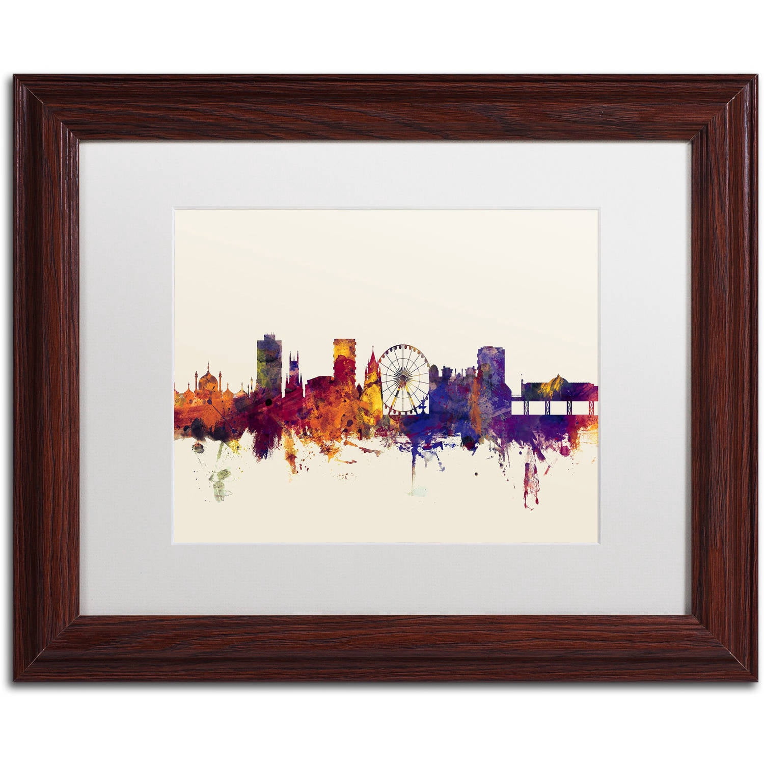 Trademark Fine Art "Brighton England Skyline" Canvas Art by Michael Tompsett, White Matte, Wood Frame