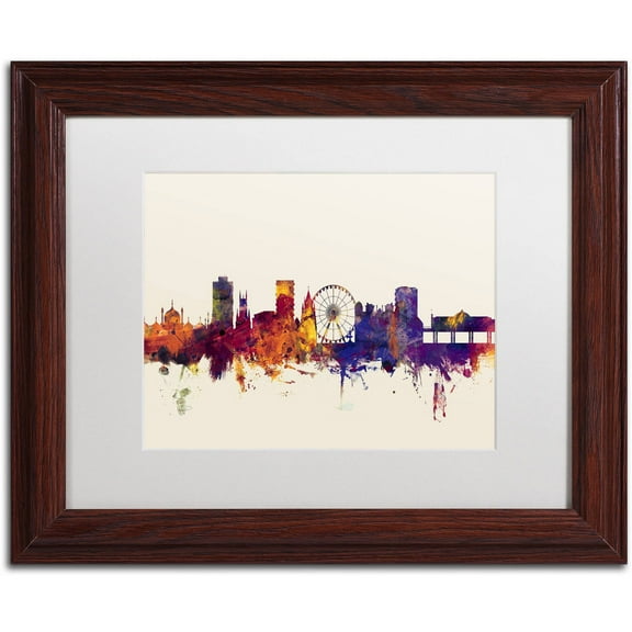 Trademark Fine Art "Brighton England Skyline" Canvas Art by Michael Tompsett, White Matte, Wood Frame