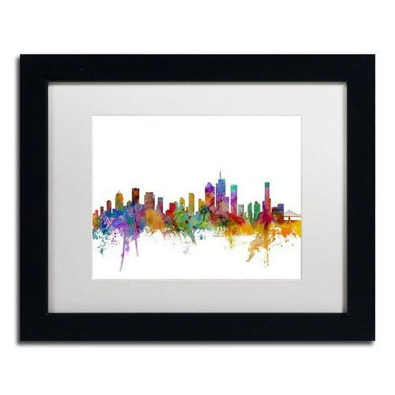 Trademark Fine Art "Brisbane Australia Skyline" Canvas Art by Michael Tompsett White Matte, Black Frame