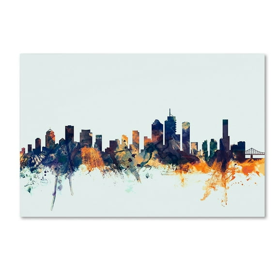 Trademark Fine Art "Brisbane Skyline Blue" Canvas Art by Michael Tompsett