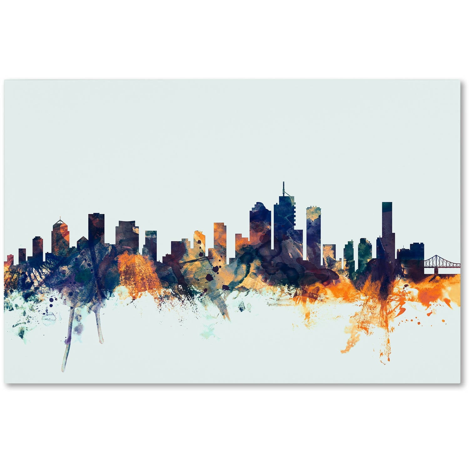 Trademark Fine Art "Brisbane Skyline Blue" Canvas Art by Michael Tompsett