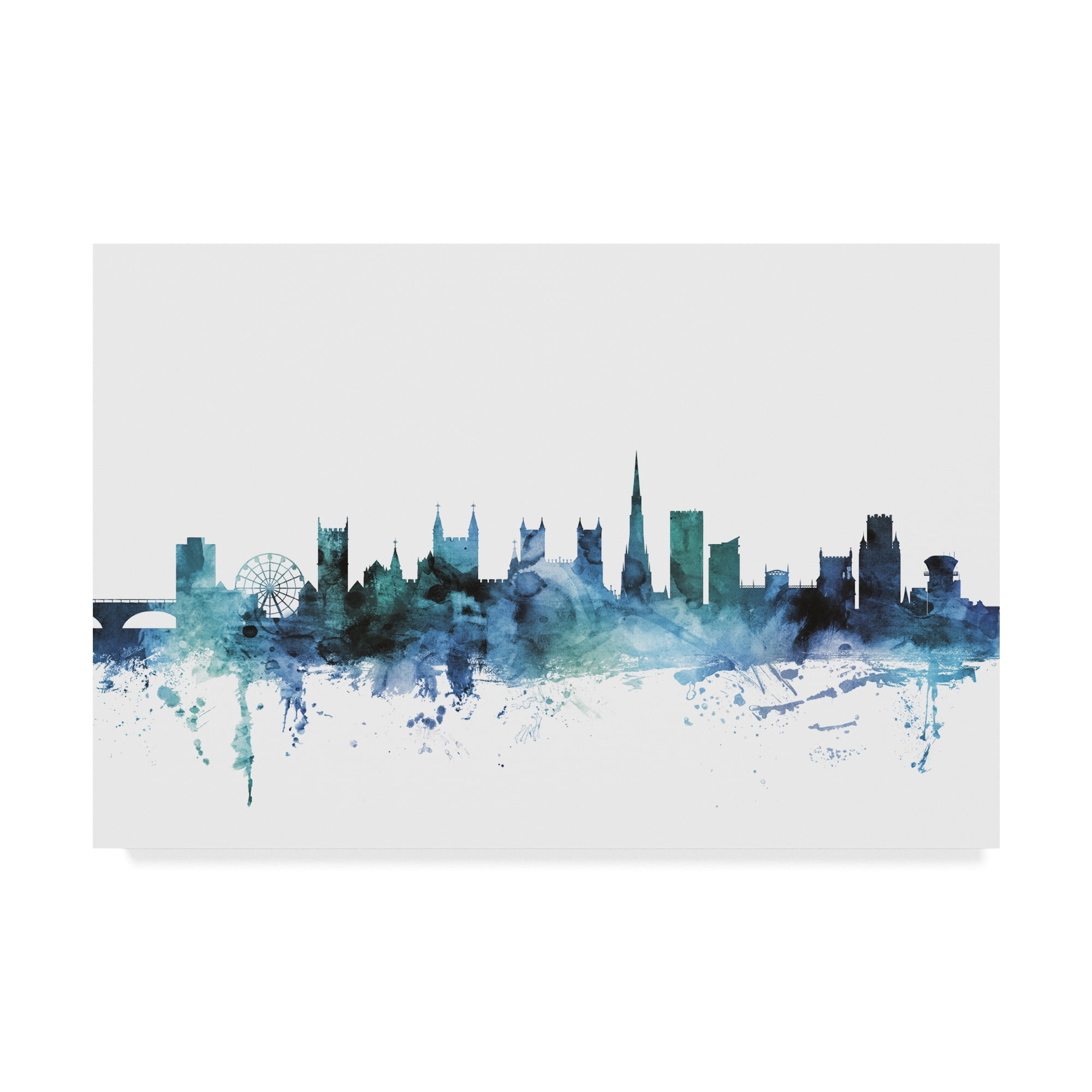 Trademark Fine Art 'Bristol England Blue Teal Skyline' Canvas Art by Michael Tompsett