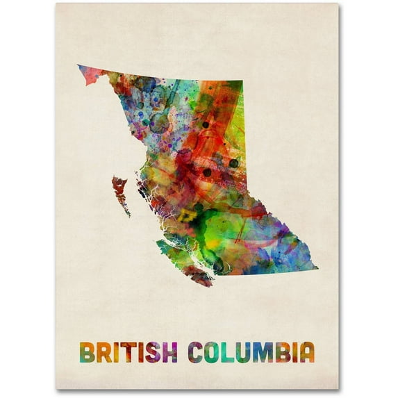 Trademark Fine Art "British Columbia Watercolor Map" Canvas Art by Michael Tompsett