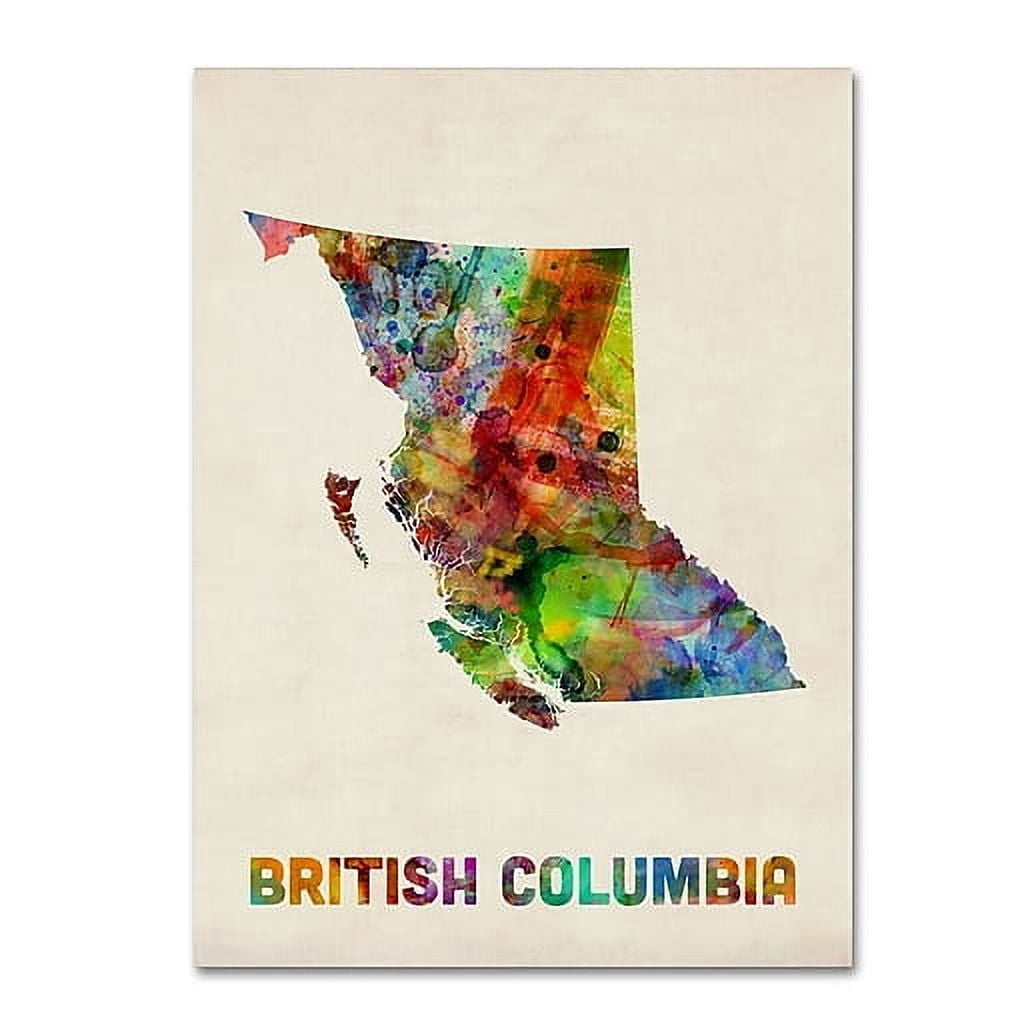 Trademark Fine Art "British Columbia Watercolor Map" Canvas Art by Michael Tompsett