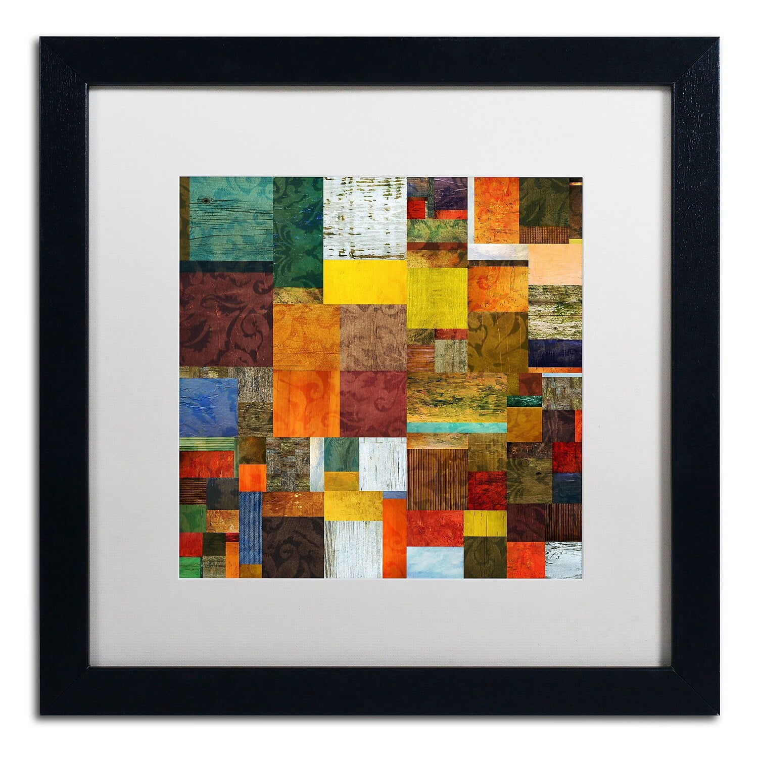 Trademark Fine Art "Brocade Color Collage 1" Canvas Art by Michelle Calkins, White Matte, Black Frame