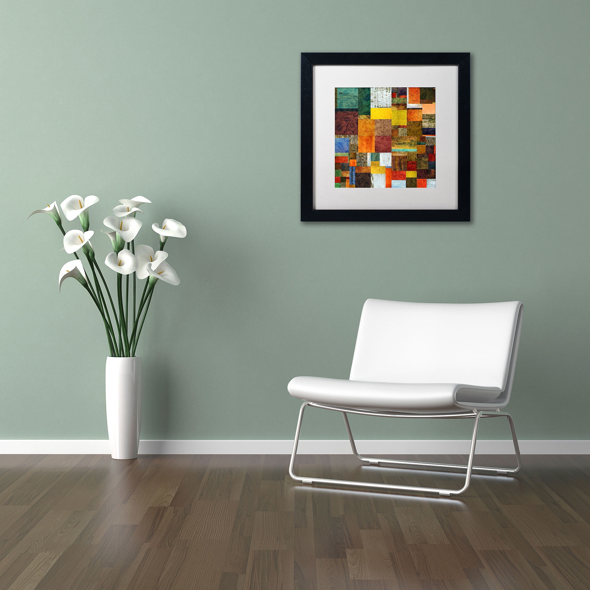 Trademark Fine Art "Brocade Color Collage 1" Canvas Art by Michelle Calkins, White Matte, Black Frame