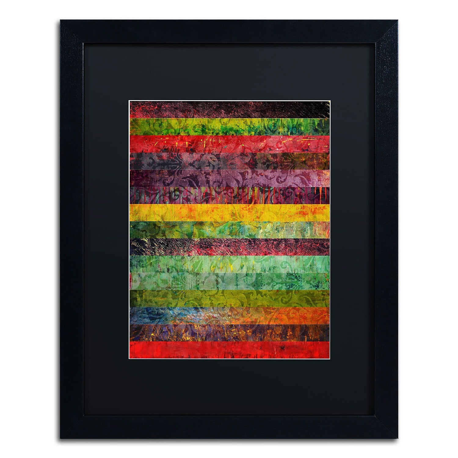 Trademark Fine Art "Brocade and Stripes 2" Canvas Art by Michelle Calkins, Black Matte, Black Frame