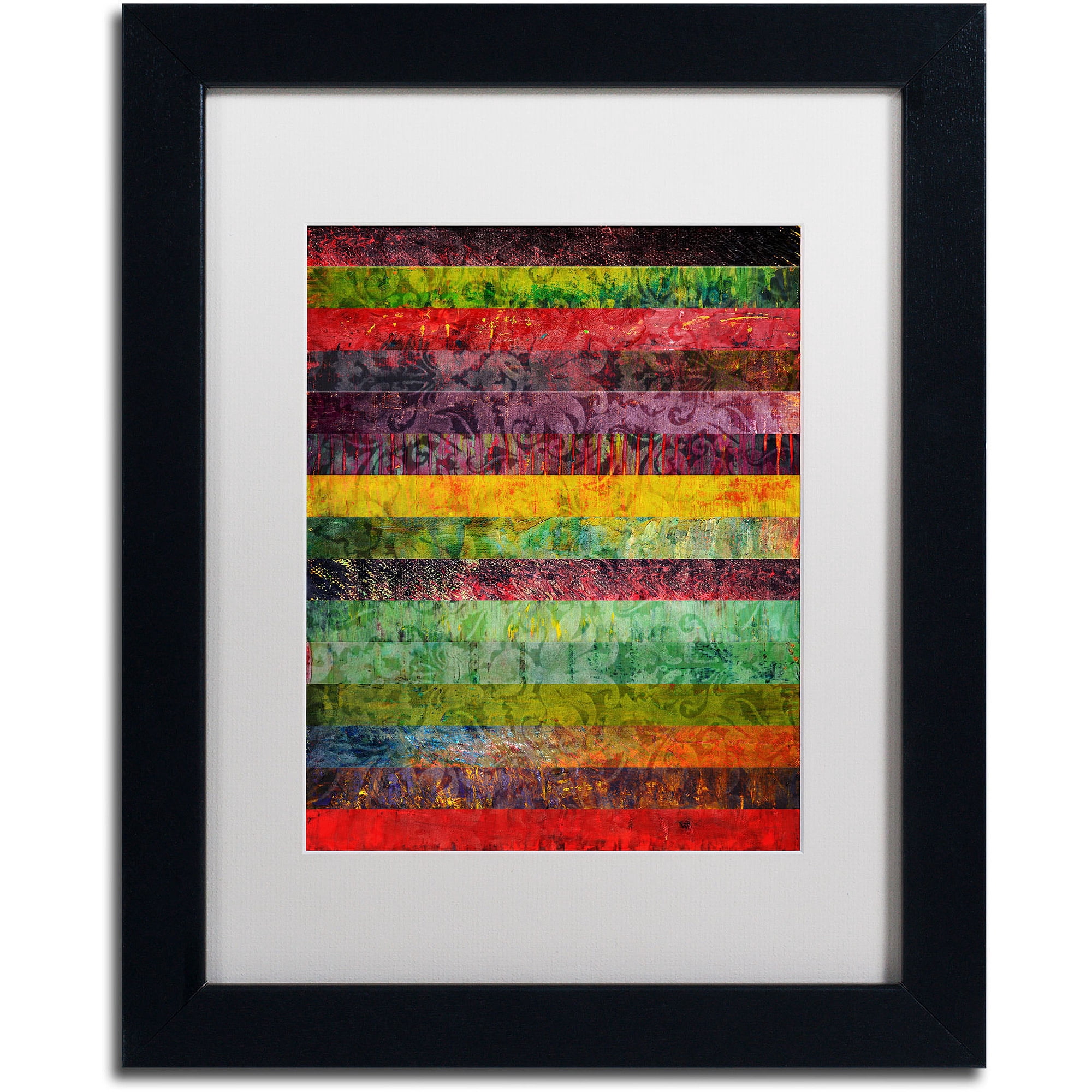 Trademark Fine Art "Brocade and Stripes 2" Canvas Art by Michelle Calkins, White Matte, Black Frame