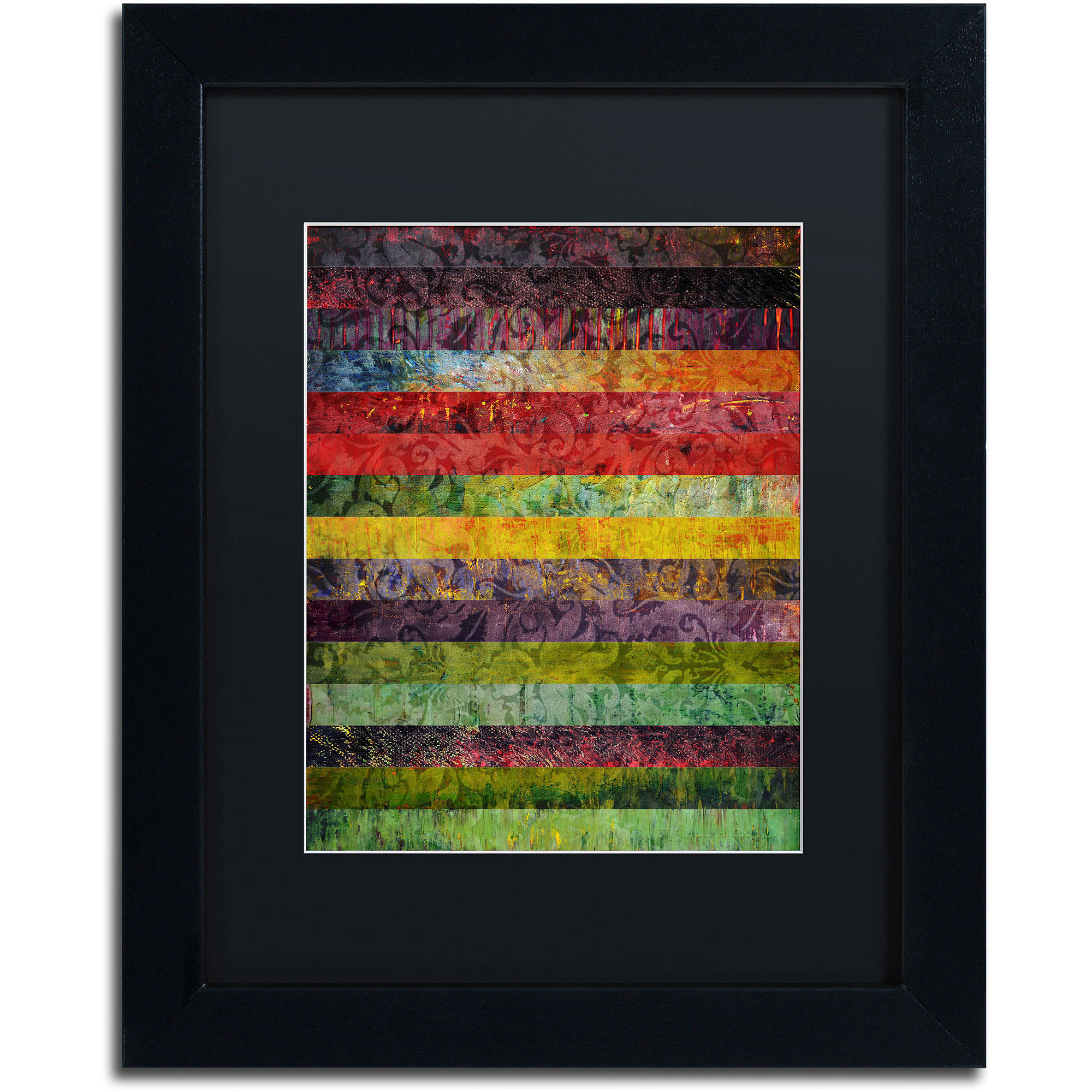 Trademark Fine Art "Brocade and Stripes 3" Canvas Art by Michelle Calkins, Black Matte, Black Frame