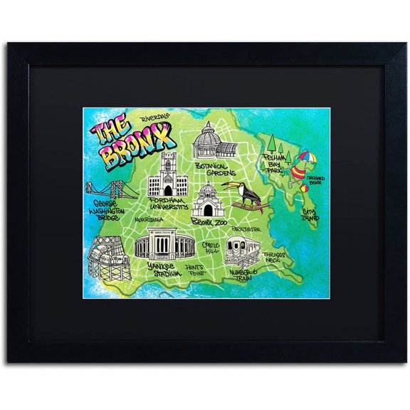 Trademark Fine Art "Bronx Map" Canvas Art by Elizabeth Caldwell, Black Matte, Black Frame