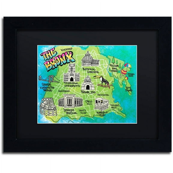 Trademark Fine Art "Bronx Map" Canvas Art by Elizabeth Caldwell, Black Matte, Black Frame