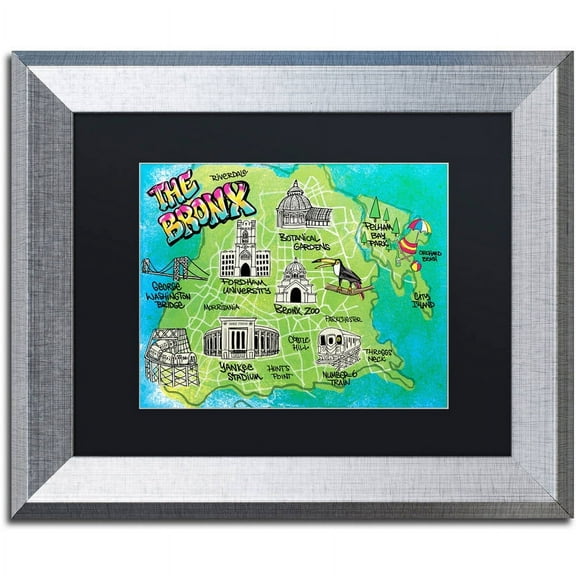 Trademark Fine Art "Bronx Map" Canvas Art by Elizabeth Caldwell, Black Matte, Silver Frame