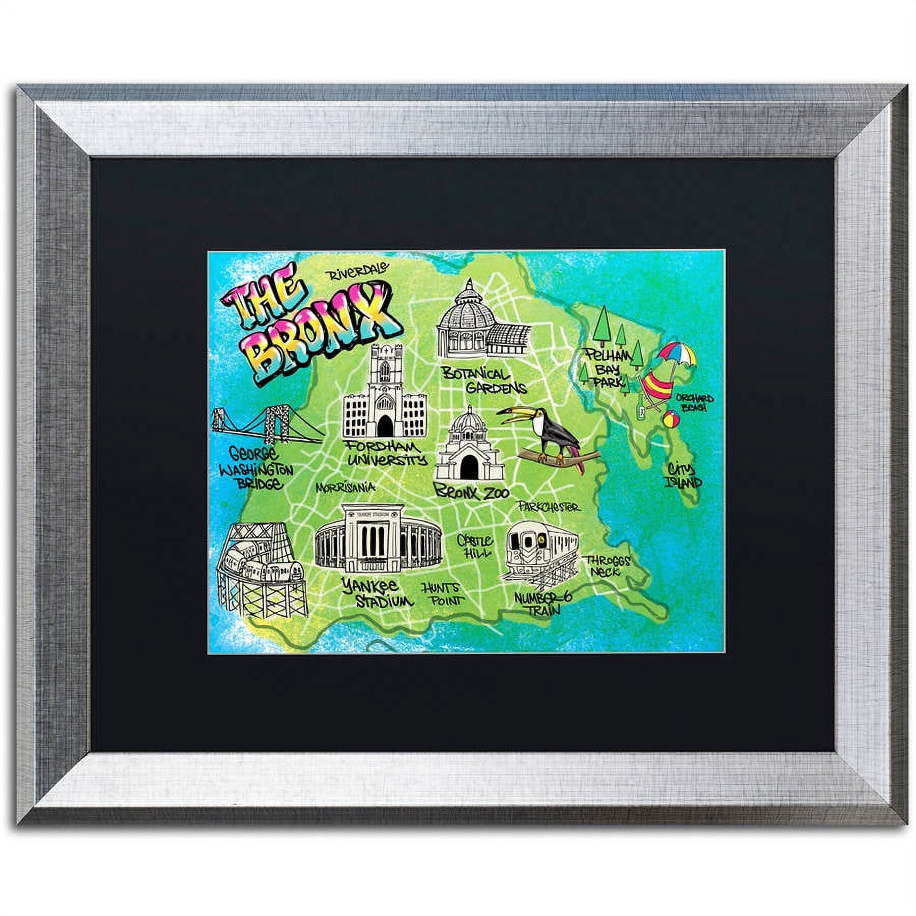 Trademark Fine Art "Bronx Map" Canvas Art by Elizabeth Caldwell, Black Matte, Silver Frame