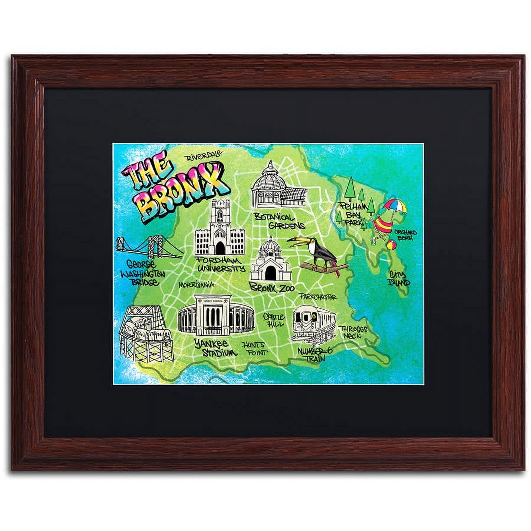 Trademark Fine Art "Bronx Map" Canvas Art by Elizabeth Caldwell, Black Matte, Wood Frame