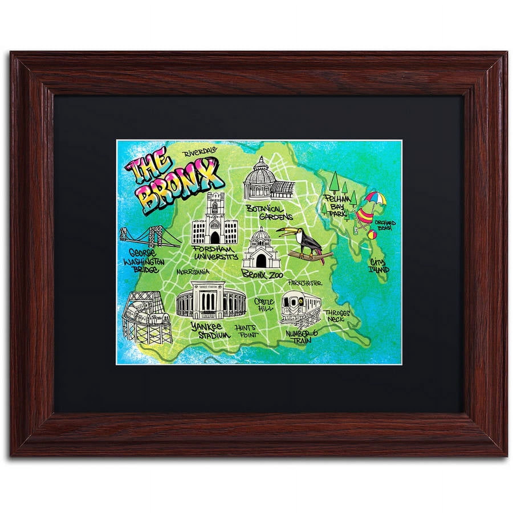 Trademark Fine Art "Bronx Map" Canvas Art by Elizabeth Caldwell, Black Matte, Wood Frame