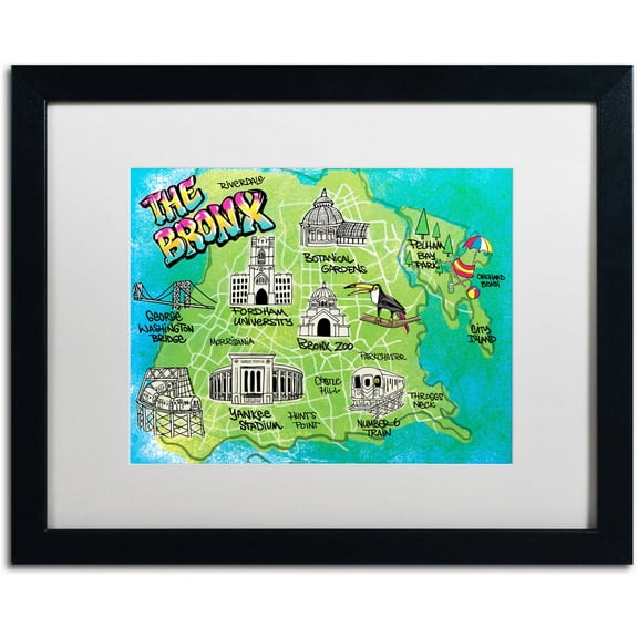 Trademark Fine Art "Bronx Map" Canvas Art by Elizabeth Caldwell, White Matte, Black Frame