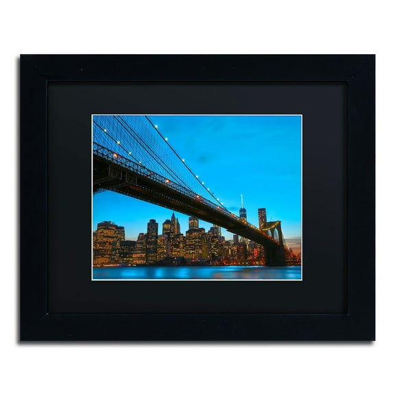 Trademark Fine Art "Brooklyn Bridge 1" Canvas Art by CATeyes, Black Matte, Black Frame