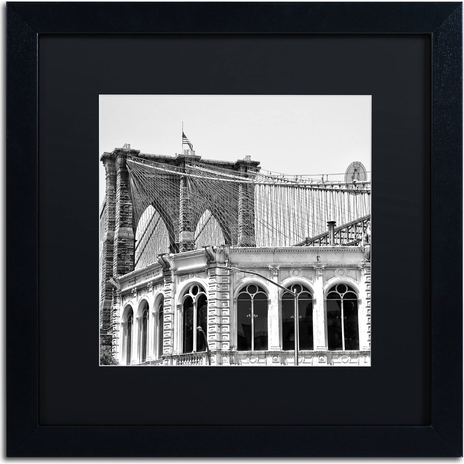 Trademark Fine Art "Brooklyn Bridge 1" Canvas Art by CATeyes, Black Matte, Black Frame