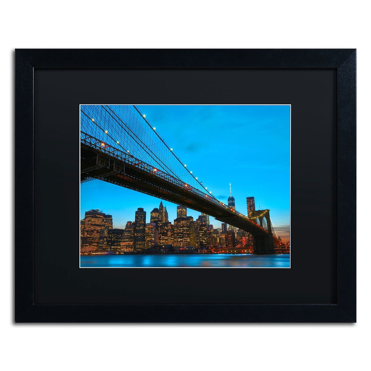 Trademark Fine Art "Brooklyn Bridge 1" Canvas Art by CATeyes, Black Matte, Black Frame