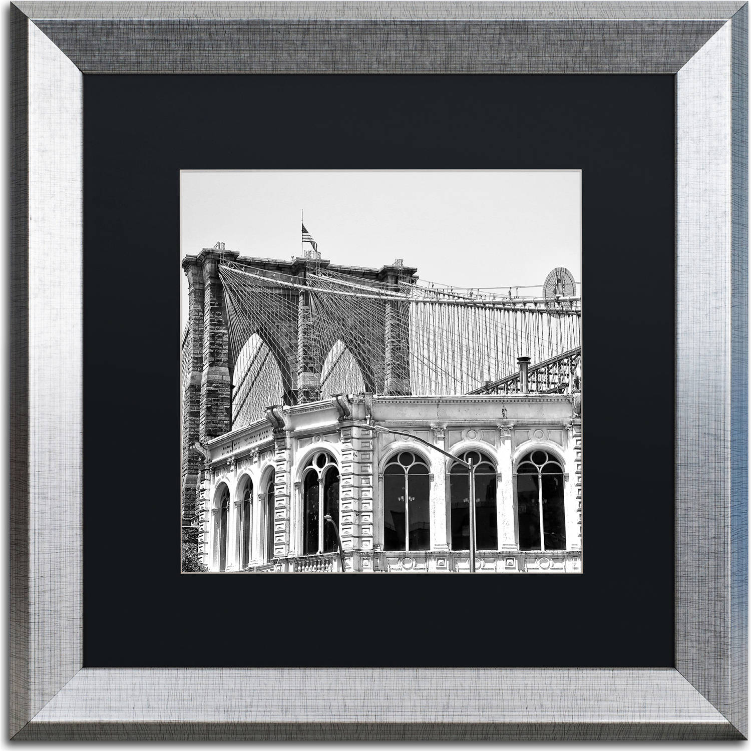 Trademark Fine Art "Brooklyn Bridge 1" Canvas Art by CATeyes, Black Matte, Silver Frame