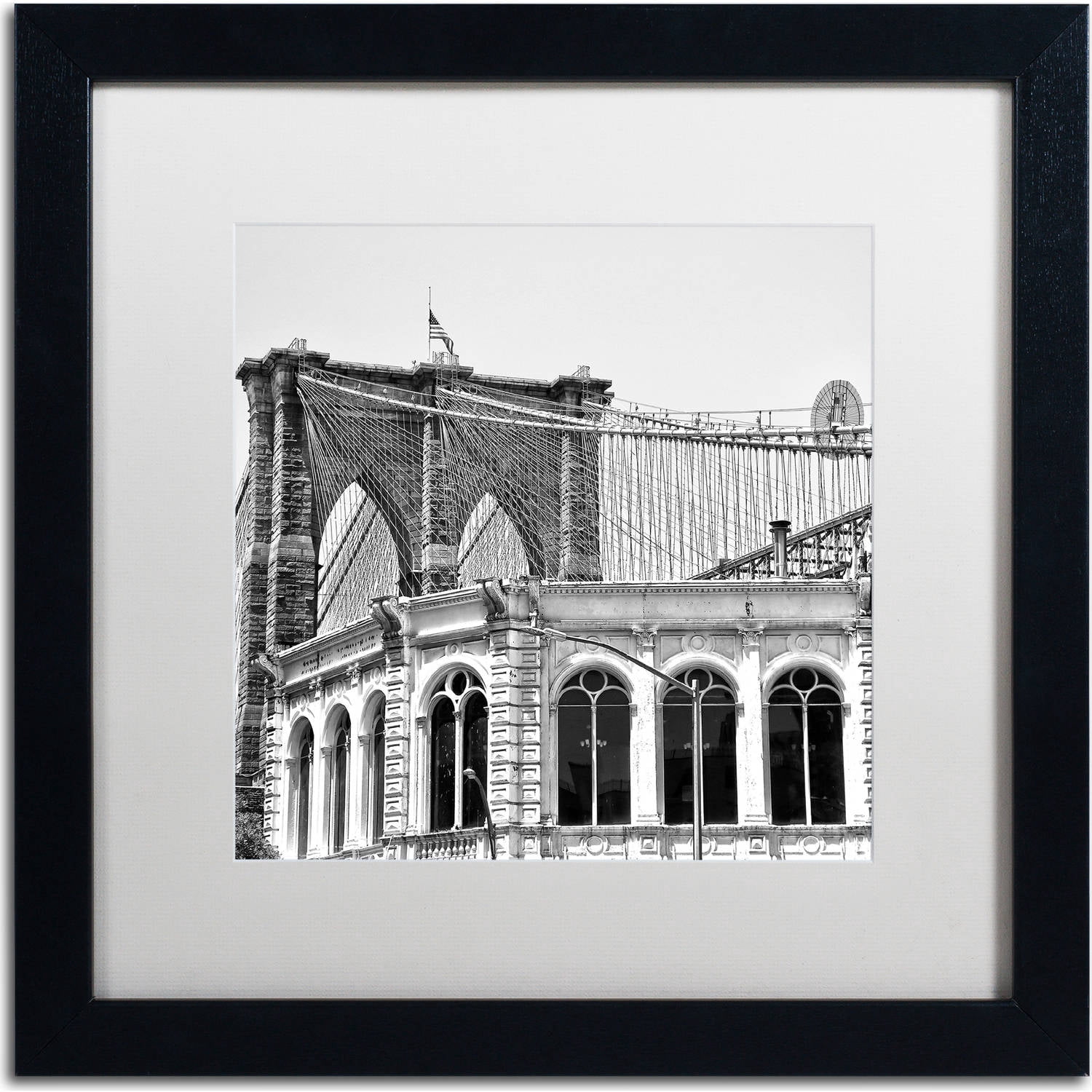 Trademark Fine Art "Brooklyn Bridge 1" Canvas Art by CATeyes, White Matte, Black Frame