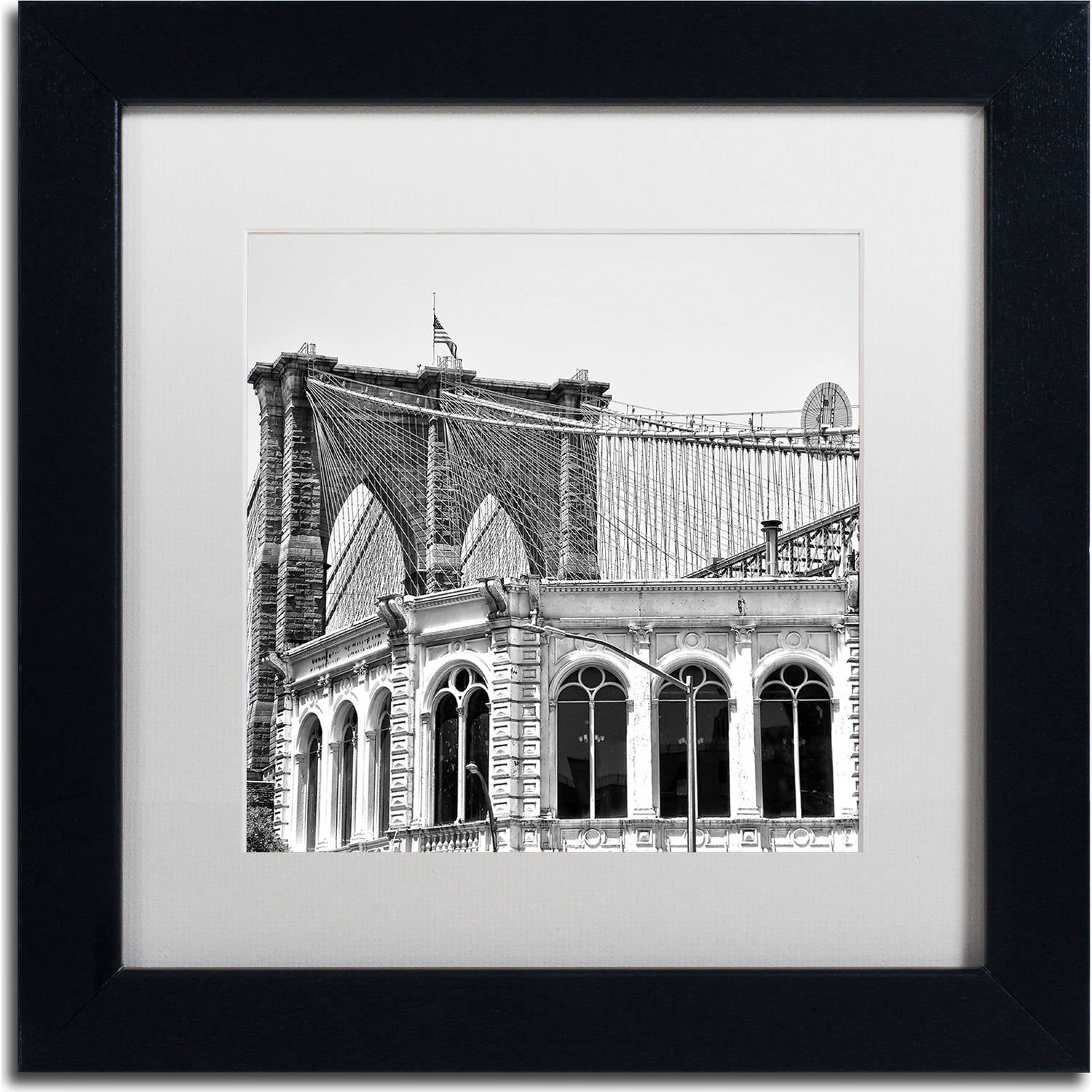 Trademark Fine Art "Brooklyn Bridge 1" Canvas Art by CATeyes, White Matte, Black Frame