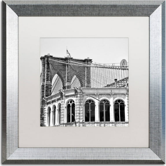 Trademark Fine Art "Brooklyn Bridge 1" Canvas Art by CATeyes, White Matte, Silver Frame