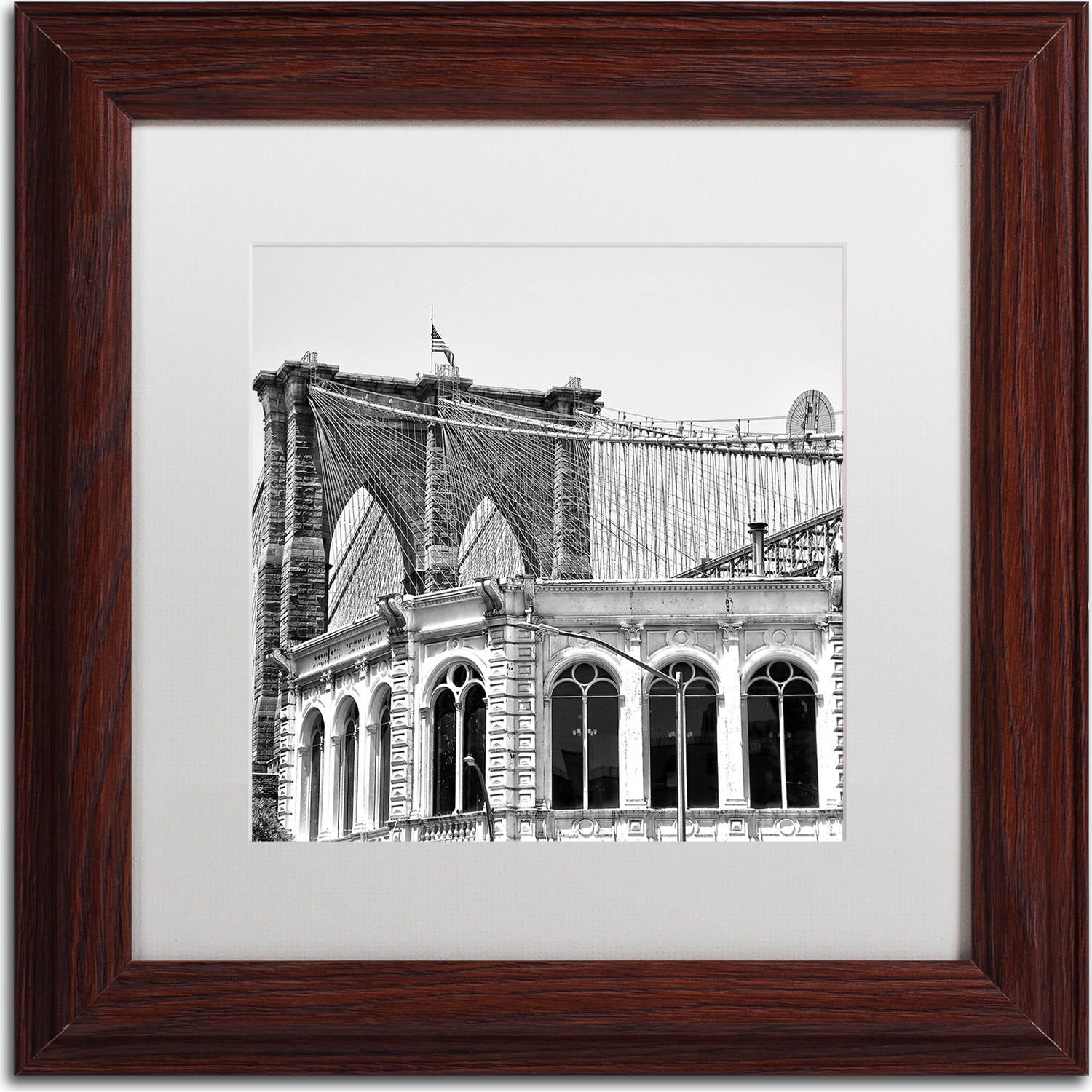 Trademark Fine Art "Brooklyn Bridge 1" Canvas Art by CATeyes, White Matte, Wood Frame