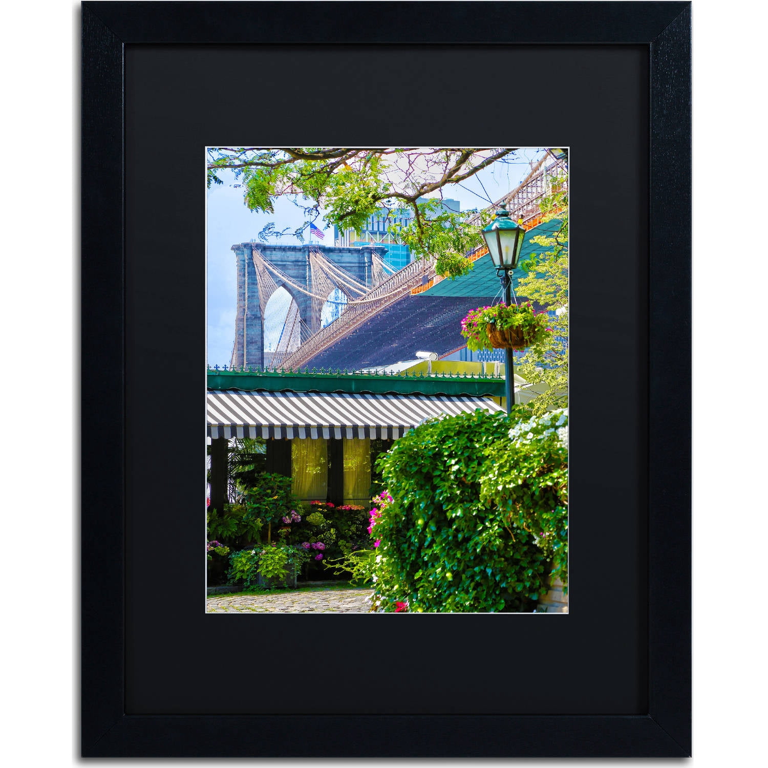 Trademark Fine Art "Brooklyn Bridge 2" Canvas Art by CATeyes, Black Matte, Black Frame