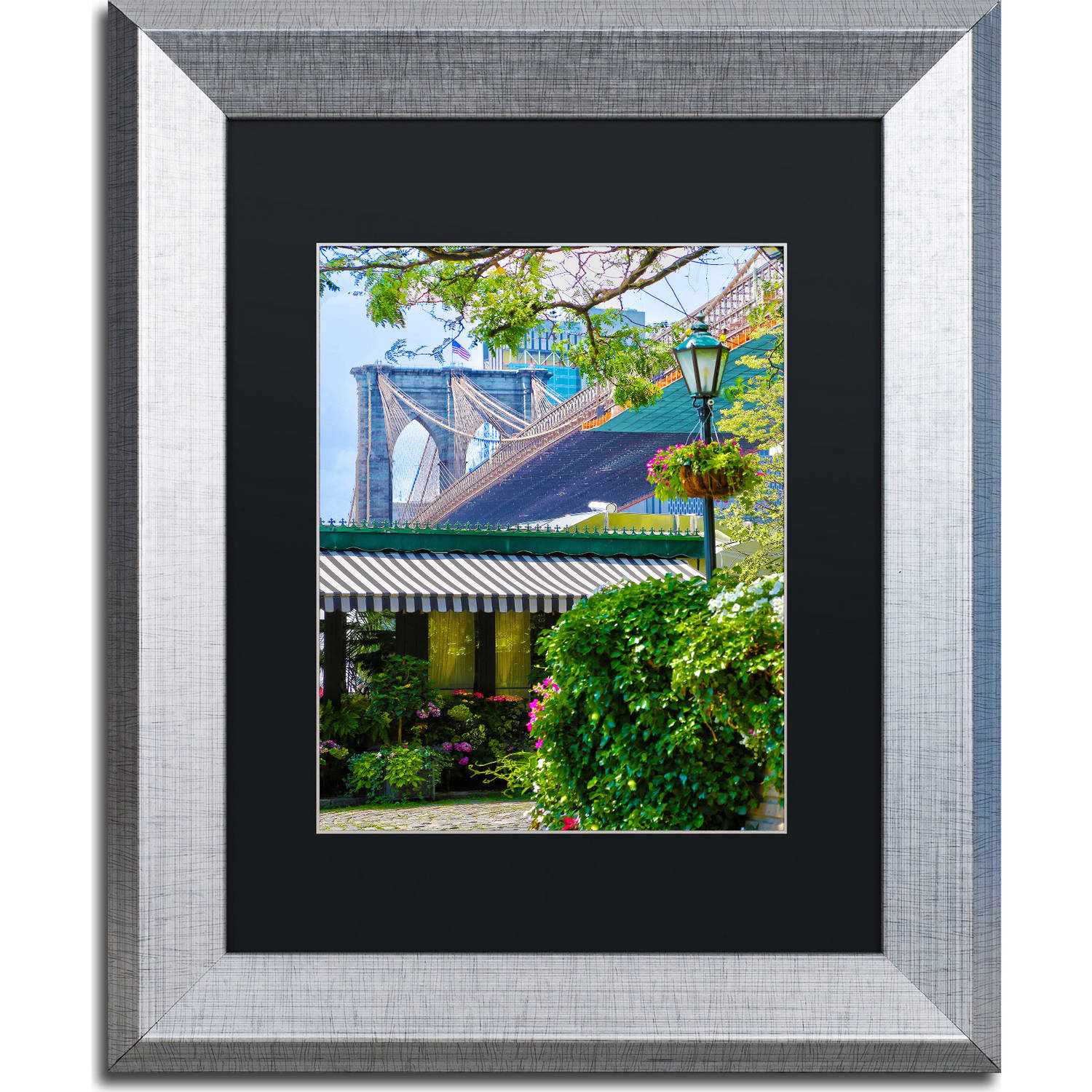 Trademark Fine Art "Brooklyn Bridge 2" Canvas Art by CATeyes, Black Matte, Silver Frame