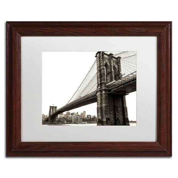 Trademark Fine Art "Brooklyn Bridge 2" Canvas Art by CATeyes, White Matte, Wood Frame