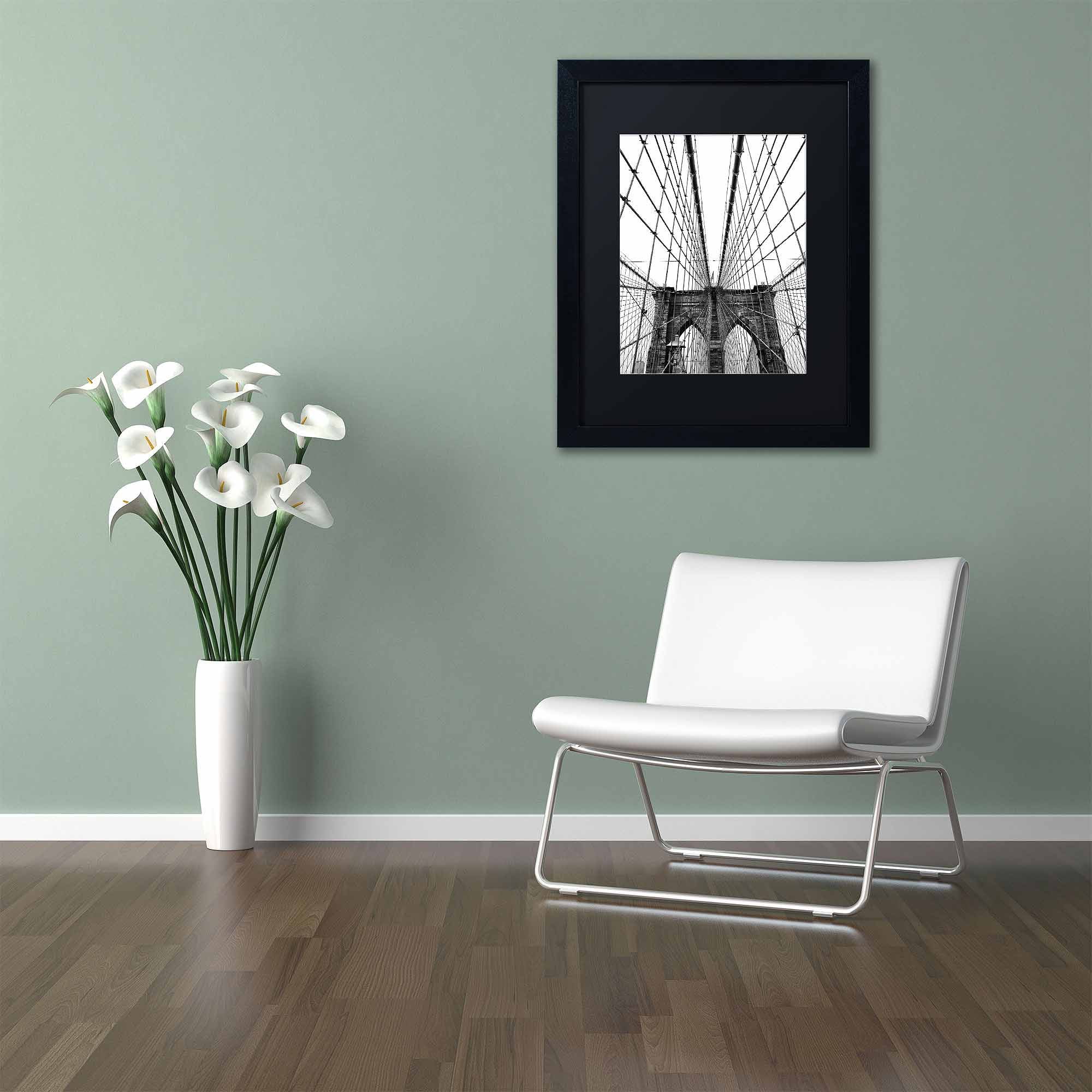 Trademark Fine Art "Brooklyn Bridge 3" Canvas Art by CATeyes, Black Matte, Black Frame