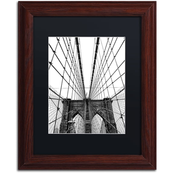Trademark Fine Art "Brooklyn Bridge 3" Canvas Art by CATeyes, Black Matte, Wood Frame