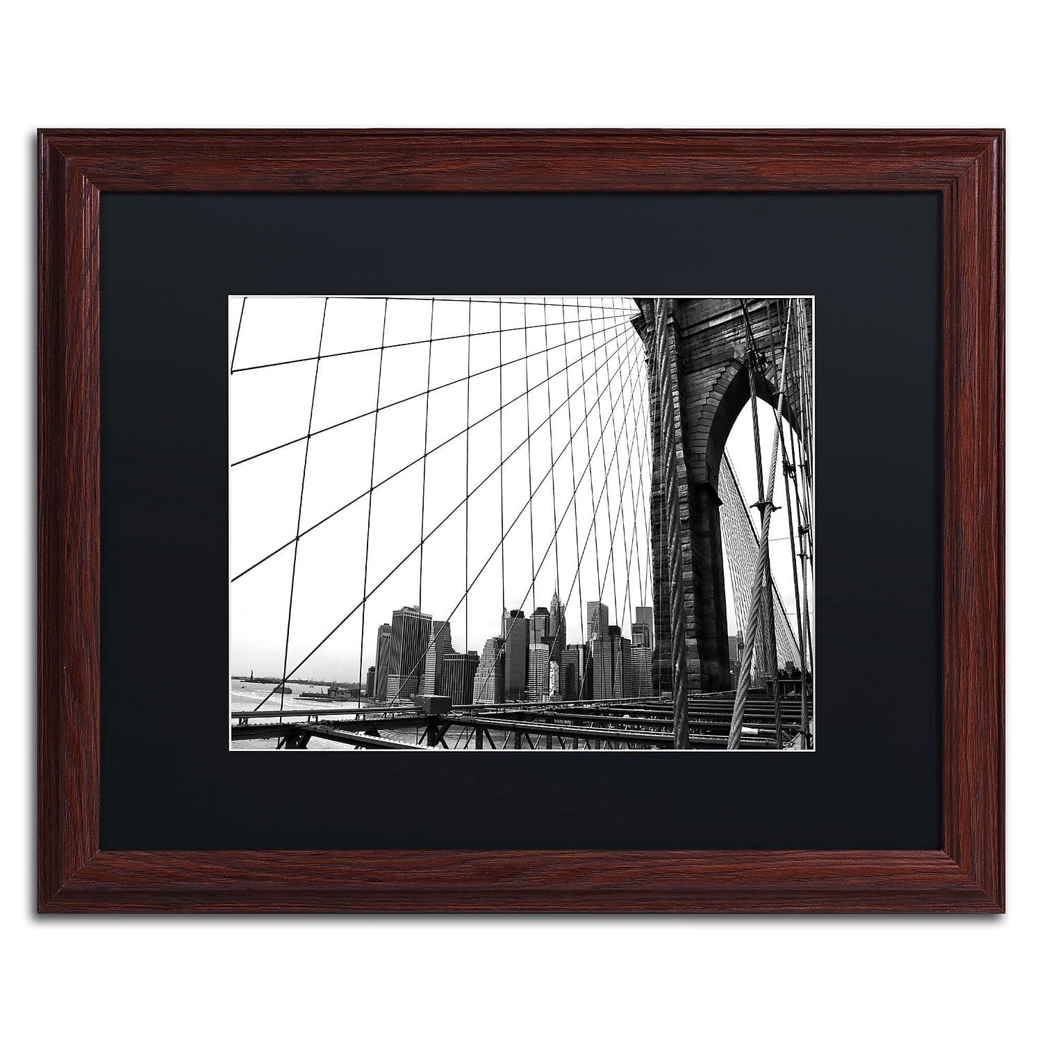 Trademark Fine Art "Brooklyn Bridge 4" Canvas Art by CATeyes, Black Matte, Wood Frame