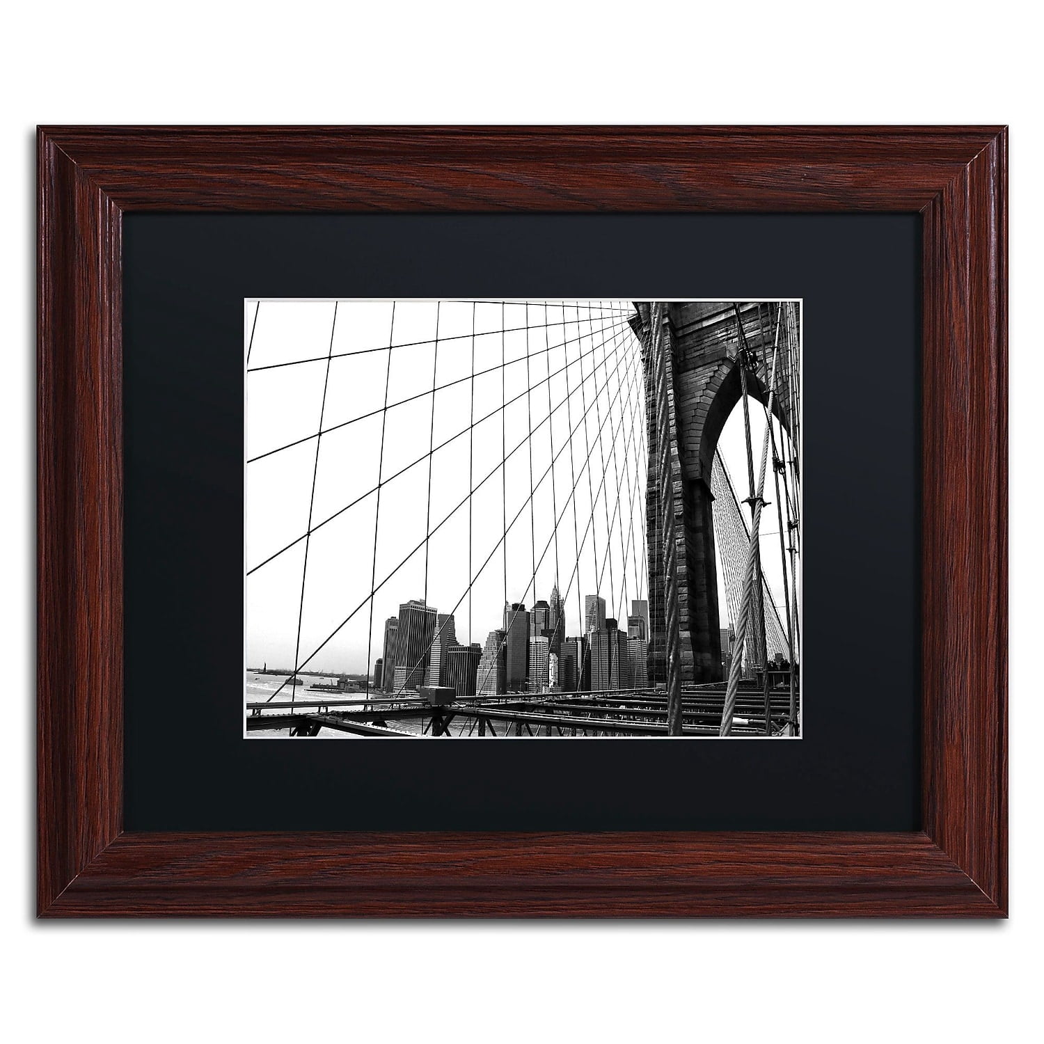 Trademark Fine Art "Brooklyn Bridge 4" Canvas Art by CATeyes, Black Matte, Wood Frame