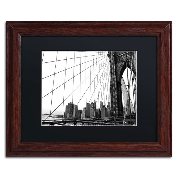 Trademark Fine Art "Brooklyn Bridge 4" Canvas Art by CATeyes, Black Matte, Wood Frame