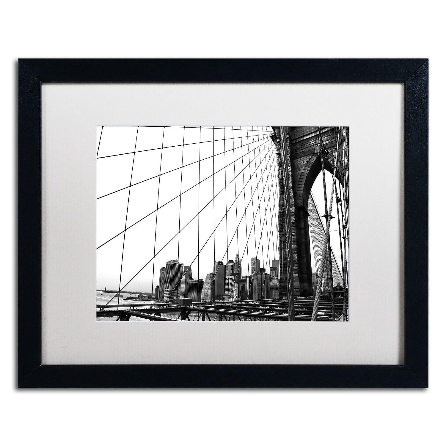 Trademark Fine Art "Brooklyn Bridge 4" Canvas Art by CATeyes, White Matte, Black Frame
