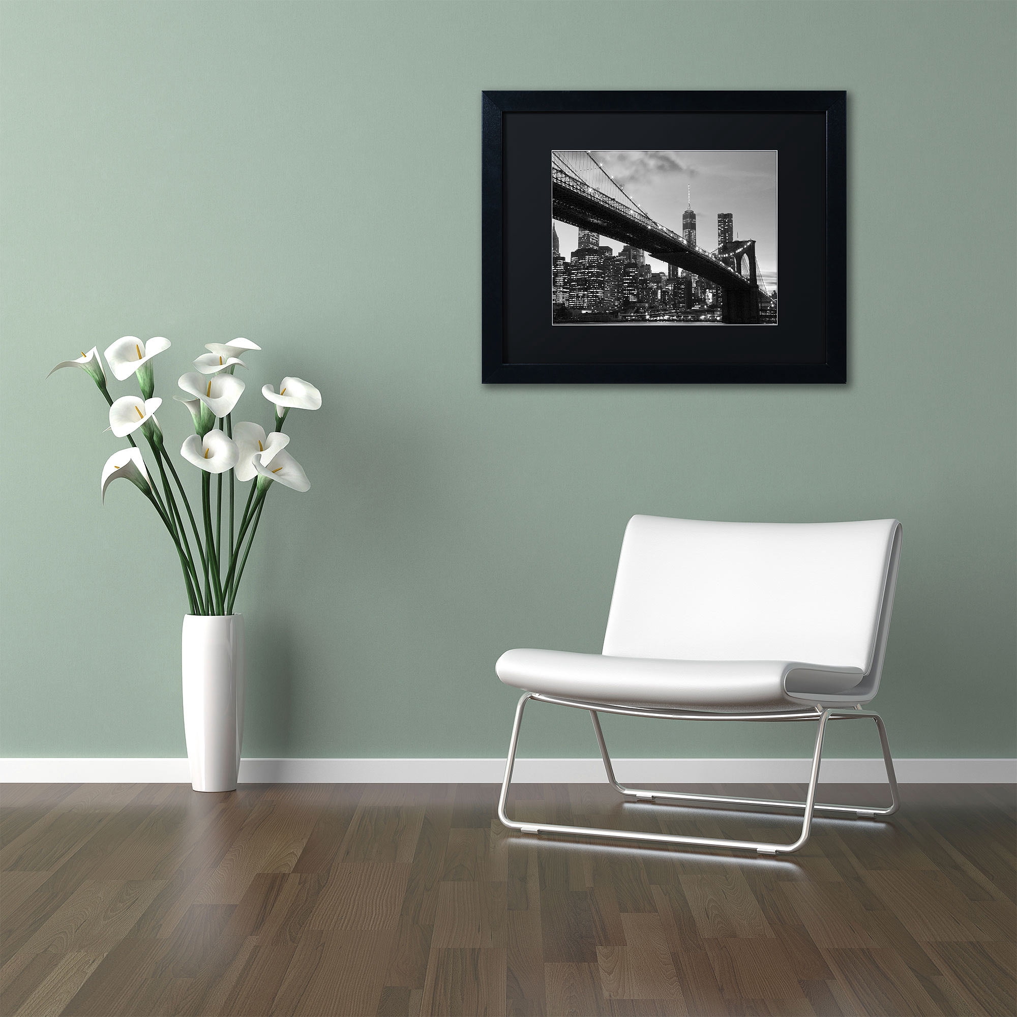 Trademark Fine Art "Brooklyn Bridge 5" Canvas Art by CATeyes, Black Matte, Black Frame