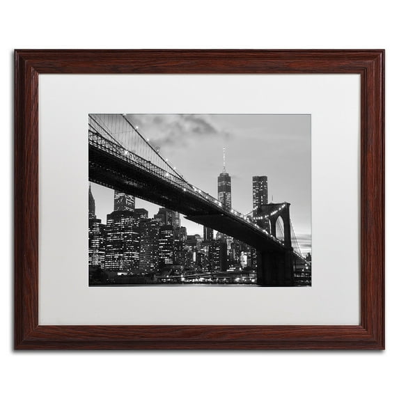 Trademark Fine Art "Brooklyn Bridge 5" Canvas Art by CATeyes, White Matte, Wood Frame