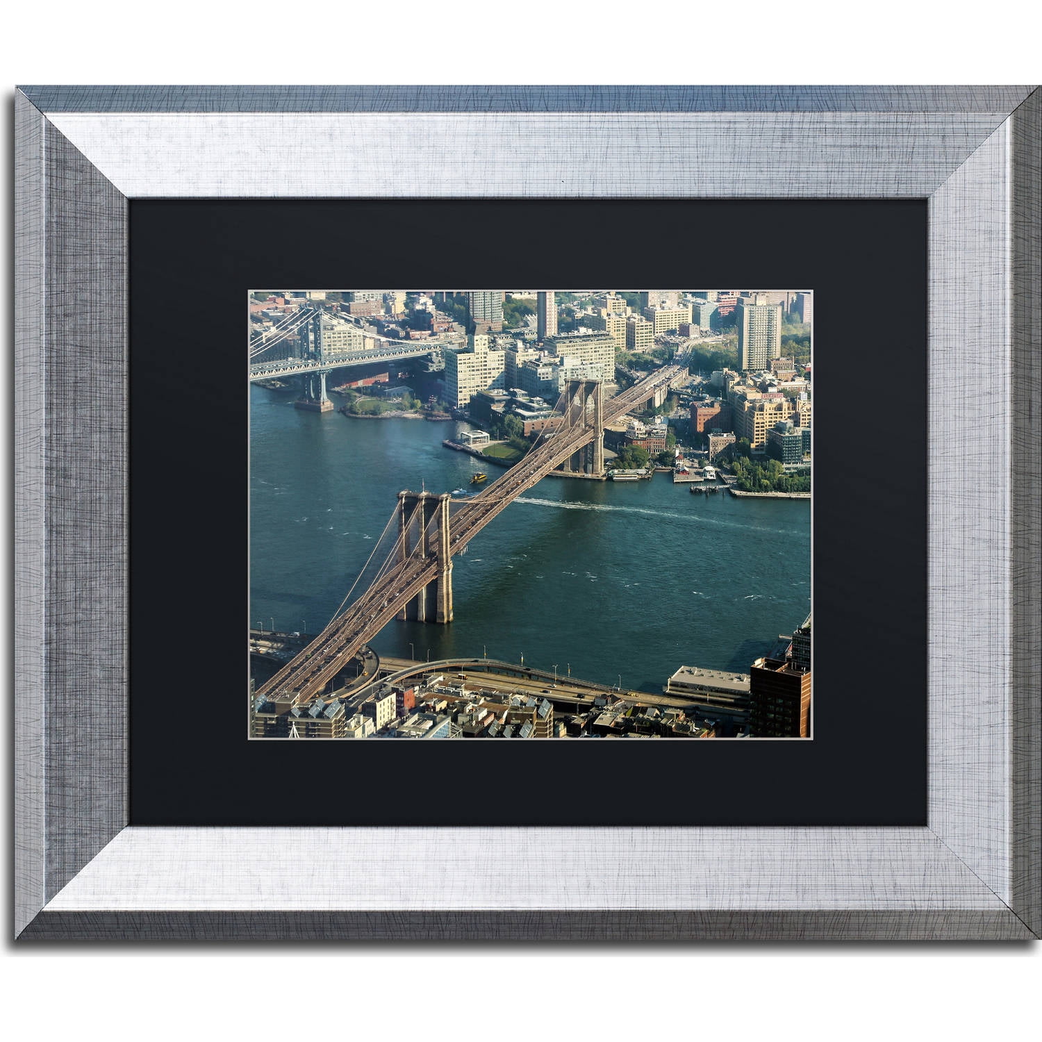 Trademark Fine Art "Brooklyn Bridge" Canvas Art by CATeyes, Black Matte, Silver Frame
