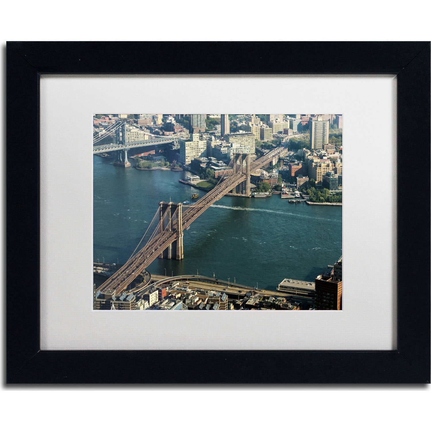 Trademark Fine Art "Brooklyn Bridge" Canvas Art by CATeyes, White Matte, Black Frame