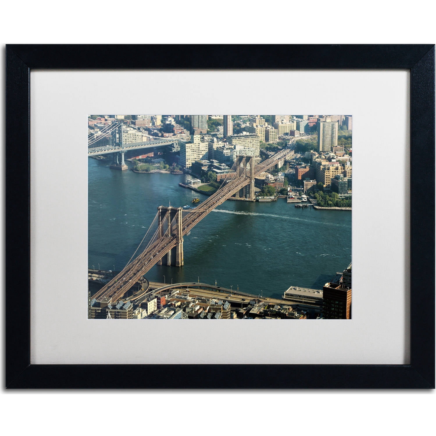 Trademark Fine Art "Brooklyn Bridge" Canvas Art by CATeyes, White Matte, Black Frame