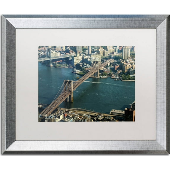 Trademark Fine Art "Brooklyn Bridge" Canvas Art by CATeyes, White Matte, Silver Frame