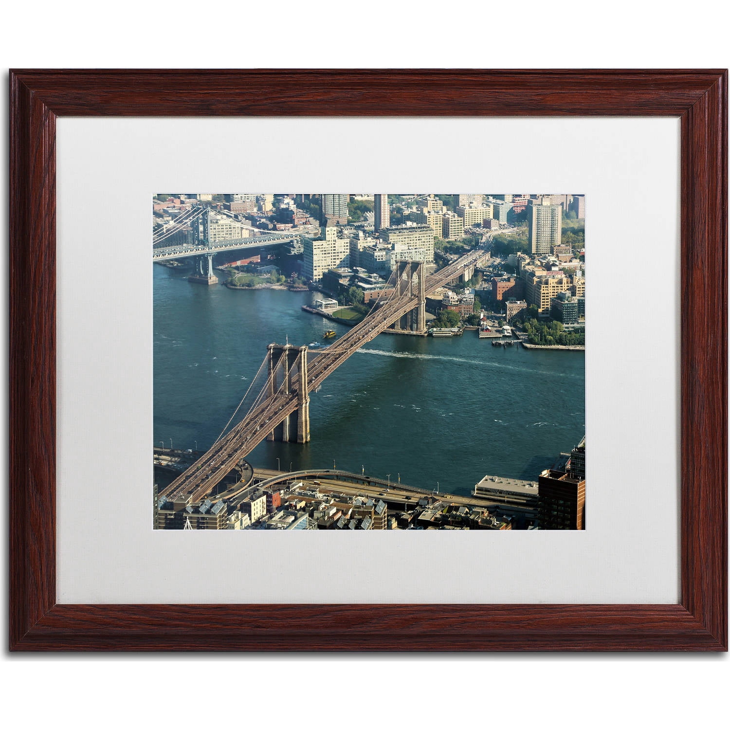 Trademark Fine Art "Brooklyn Bridge" Canvas Art by CATeyes, White Matte, Wood Frame