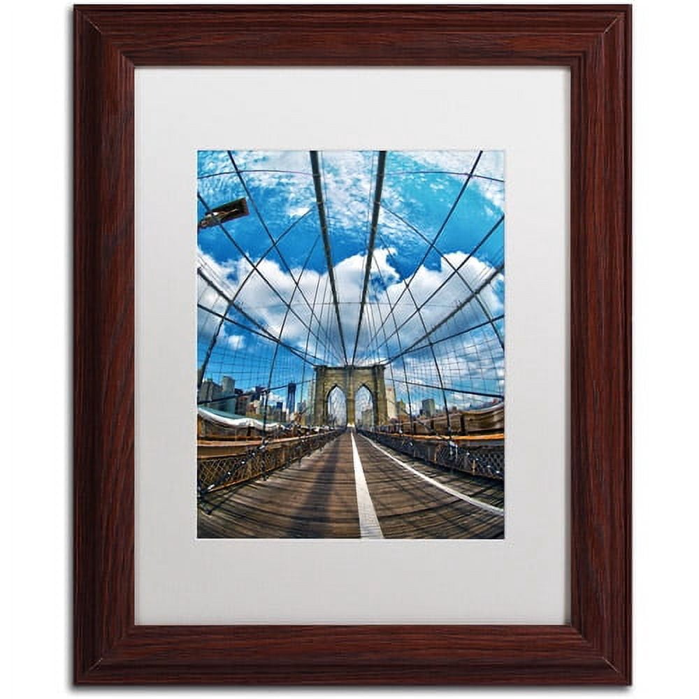 Trademark Fine Art "Brooklyn Bridge" Canvas Art by CATeyes, White Matte, Wood Frame